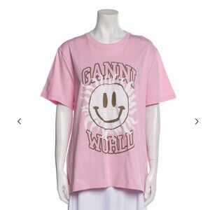 Ganni Graphic Print Crew Neck T-Shirt PINK